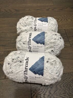 Loops & Threads Cozy Boucle White Speckled Polyester Yarn 150g each (x3)